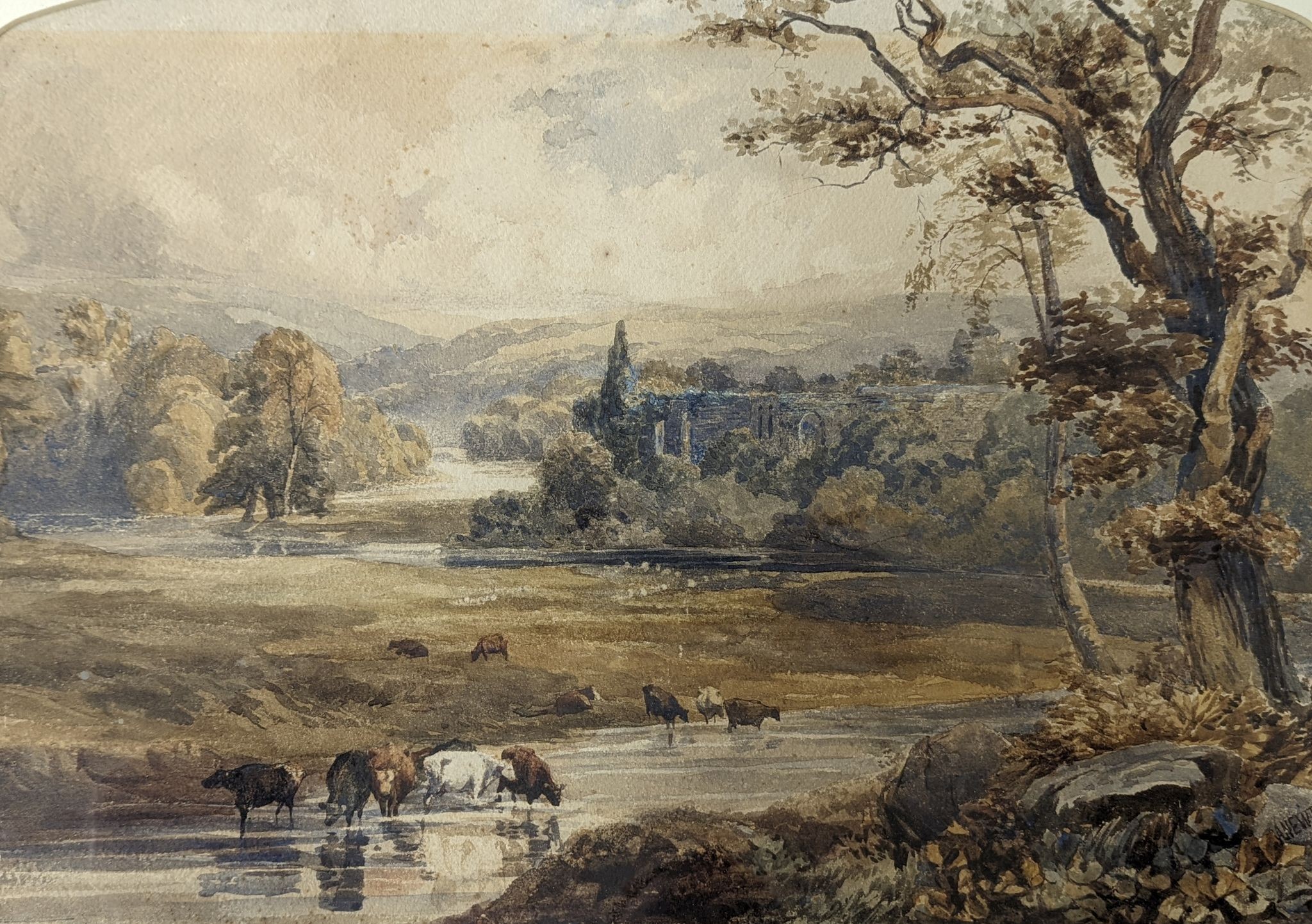 A. Newton (19th C.), watercolour, Tintern Abbey, signed and dated 1851, label verso, 36 x 41cm